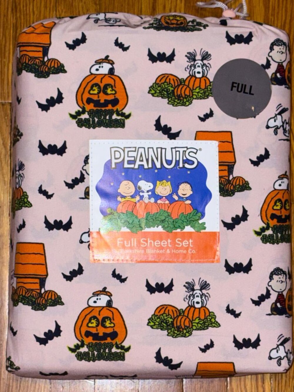 PEANUTS Snoopy HALLOWEEN Full Size Sheet Set Bat Pumpkins (Pink Background)
